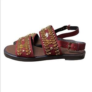 Tory Burch- Burgundy Embellished Sandal